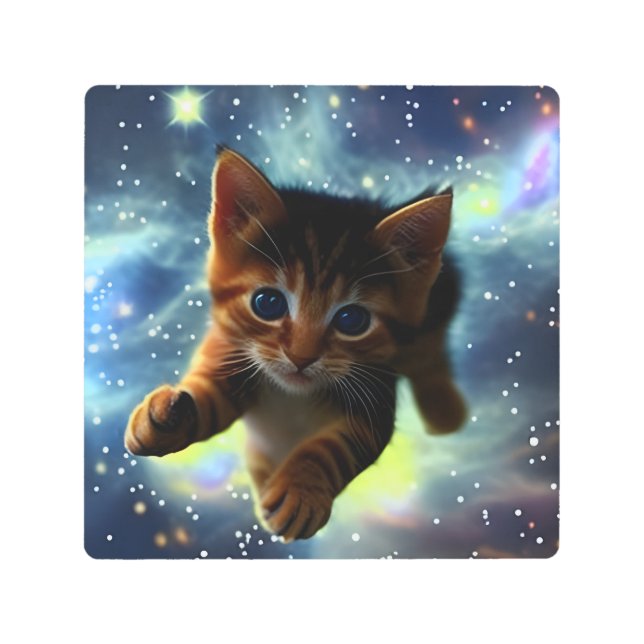 Kitten Running In Space  Metal Print (Front)