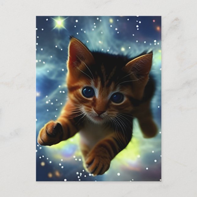 Kitten Running In Space  Postcard (Front)