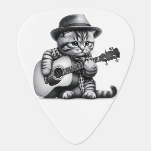 Kitten Shirt Hat Acoustic Guitar Pencil Portrait Guitar Pick