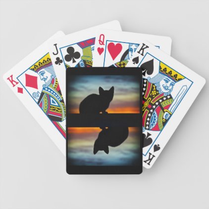 Kitten Silhouette Against Sunset Sky Bicycle Playing Cards
