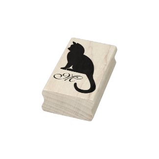 Kitten Silhouette & Monogram - Rubber Stamp