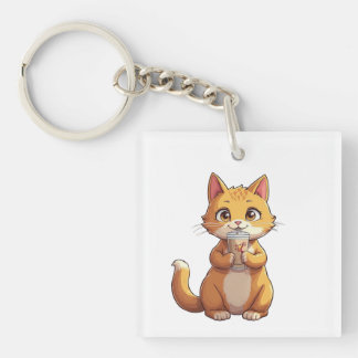 Kitten Sipping Coffee Keychain