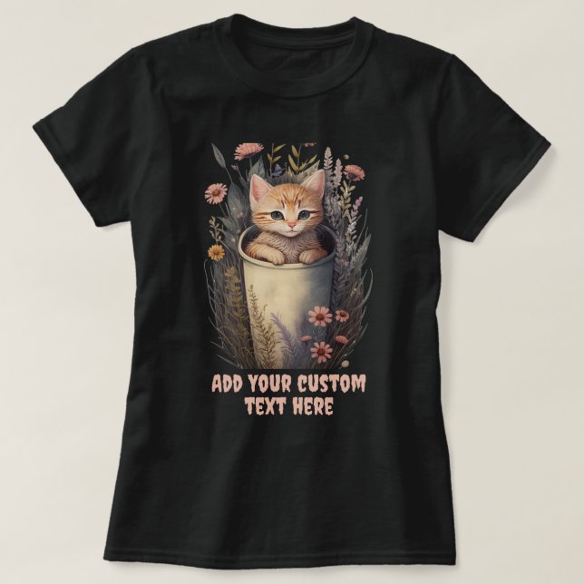kitten sitting in a Cup  Floral, Cat Pet Lovers T-Shirt (Design Front)