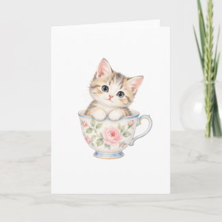 Kitten Sitting in a Teacup Card