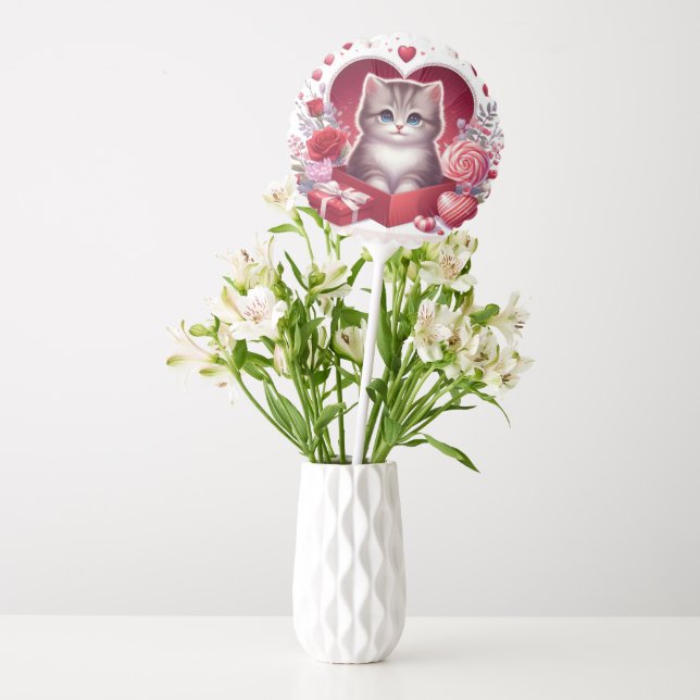 Kitten Sitting in Box With Flowers and Gifts  Balloon (Vase)