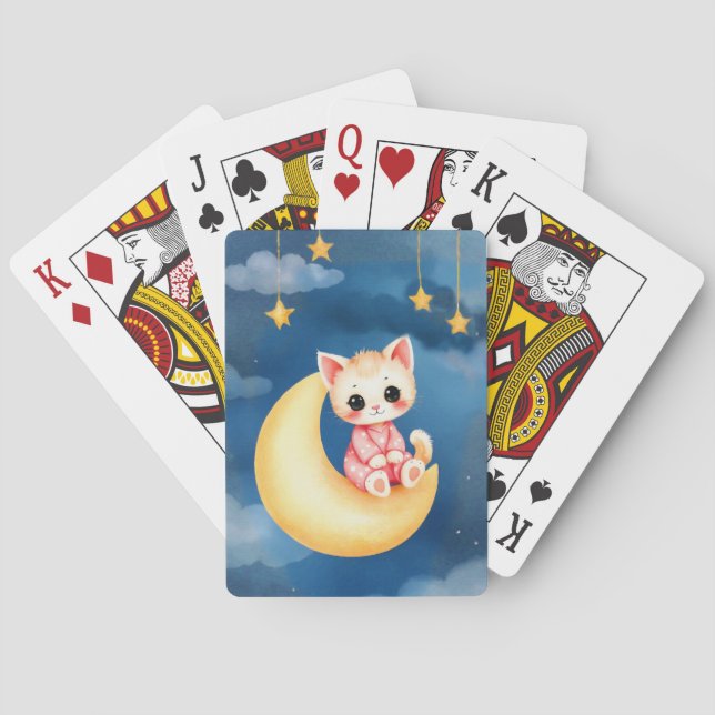 Kitten Sitting on the Moon Poker Cards (Back)
