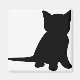 Kitten Sitting Silhouette Cat Black White Magnet