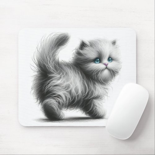 Kitten Sketch On White Mouse Pad