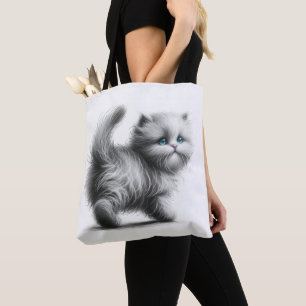 Kitten Sketch On White Tote Bag