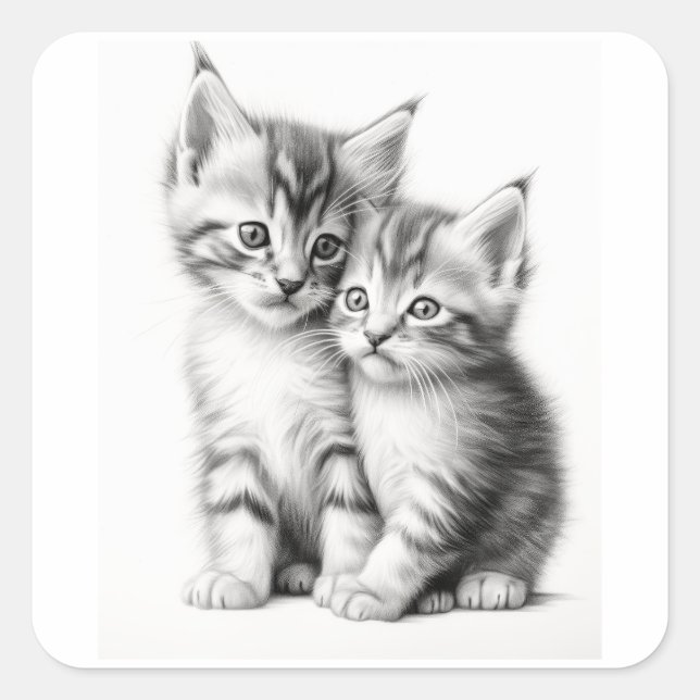 Kitten Sketch Square Sticker (Front)