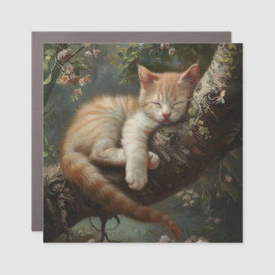 Kitten Sleeping in a Tree Vintage Car Magnet