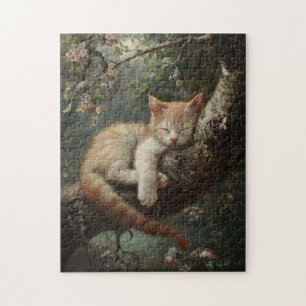 Kitten Sleeping in a Tree Vintage Jigsaw Puzzle