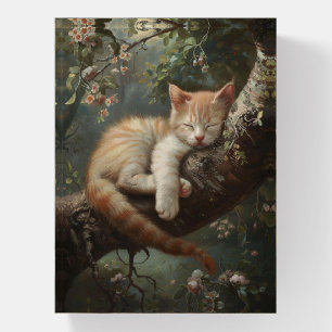 Kitten Sleeping in a Tree Vintage Paperweight