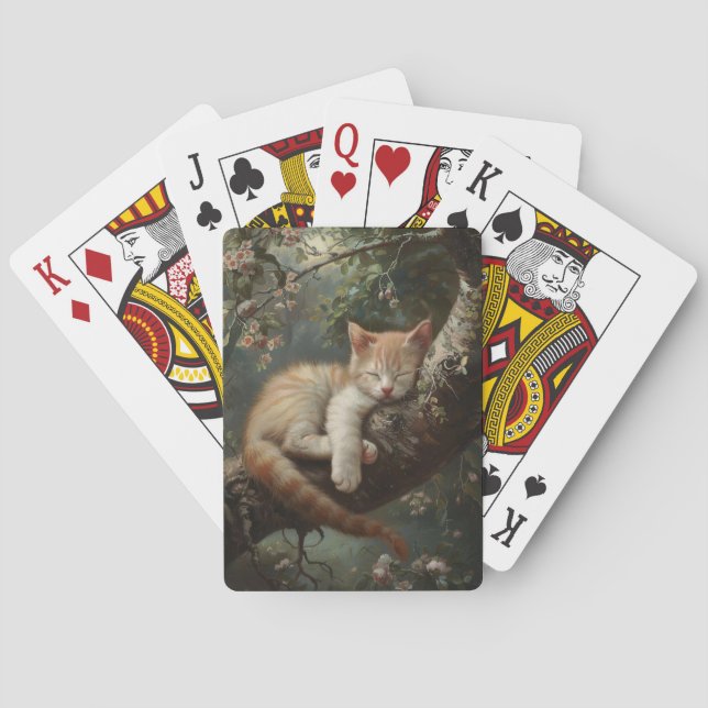 Kitten Sleeping in a Tree Vintage Poker Cards (Back)