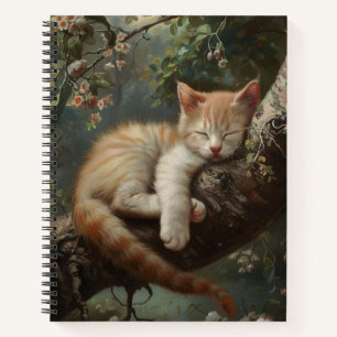 Kitten Sleeping in a Tree Vintage Spiral Notebook