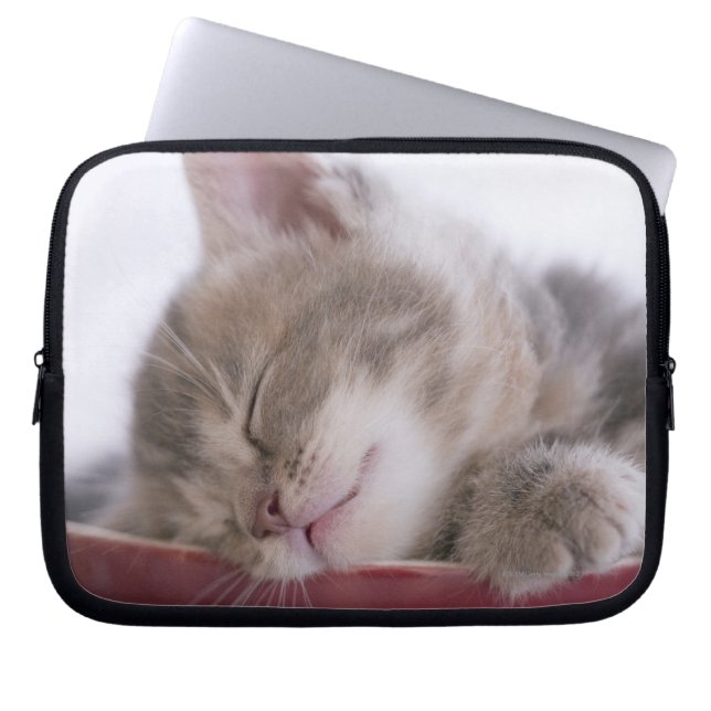 Kitten Sleeping in Bowl 2 Laptop Sleeve (Front)