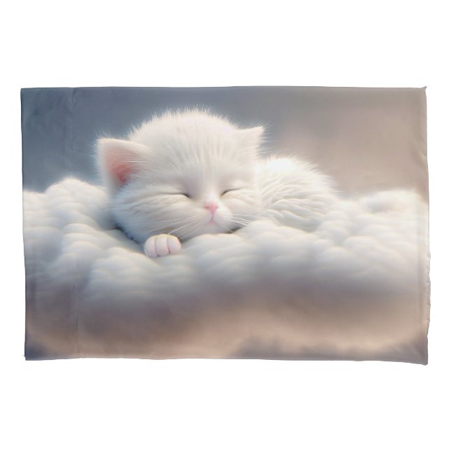 Kitten Sleeping On A Cloud Pillow Case (Front)