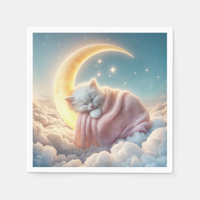 Kitten Sleeping On a Crescent Moon Napkins (Front)