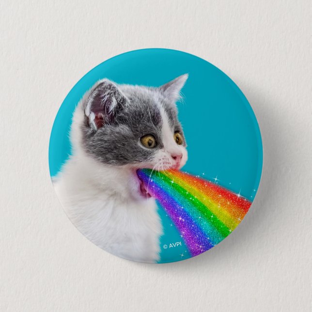 Kitten Spits Up Rainbow Button (Front)