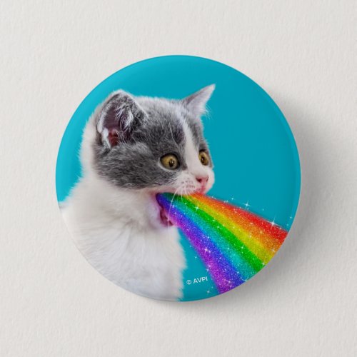 Kitten Spits Up Rainbow Button