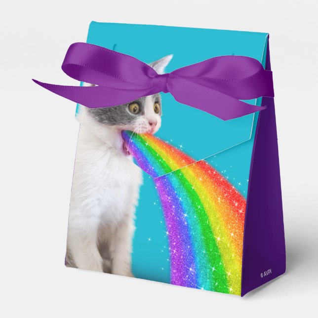 Kitten Spits Up Rainbow Favor Boxes (Front Side)