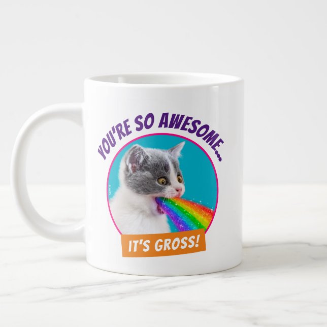 Kitten Spits Up Rainbow Giant Coffee Mug (Left)