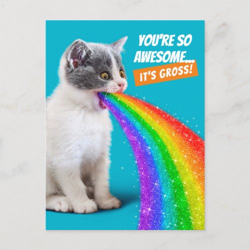 Kitten Spits Up Rainbow Invitation Postcard