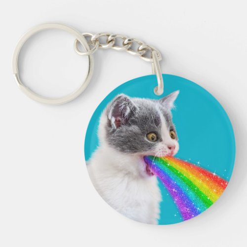 Kitten Spits Up Rainbow Keychain