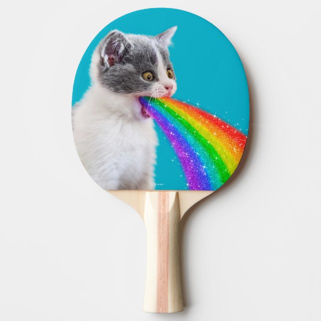 Kitten Spits Up Rainbow Ping Pong Paddle (Front)