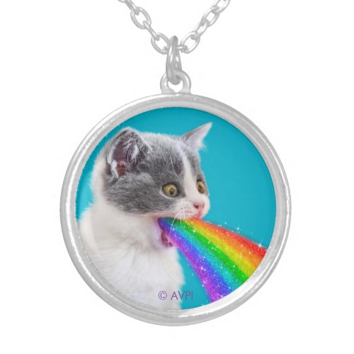 Kitten Spits Up Rainbow Silver Plated Necklace