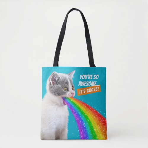 Kitten Spits Up Rainbow Tote Bag