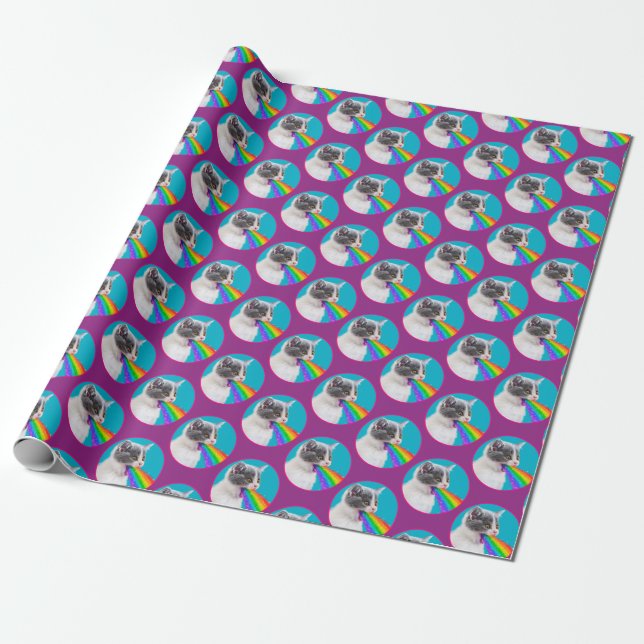 Kitten Spits Up Rainbow Wrapping Paper (Unrolled)