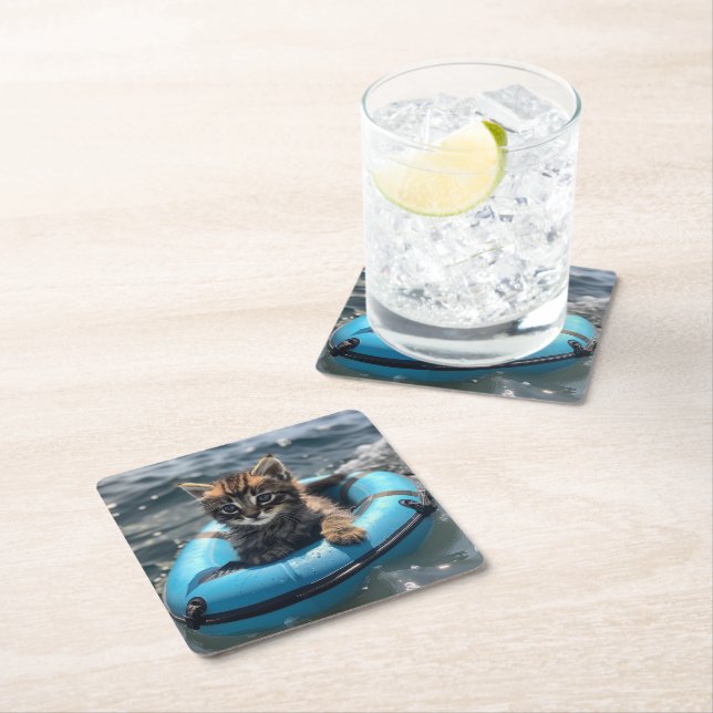 Kitten Square Paper Coaster (Insitu)