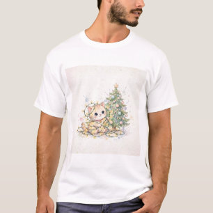 Kitten Tangled in Christmas Lights T-Shirt