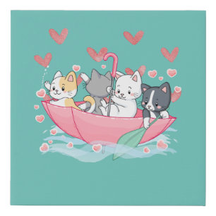 Kitten Umbrella Faux Canvas Print