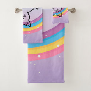 kitten under a rainbow bath towel set