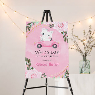 Kitten Vintage Pink Car Baby Shower Welcome Sign