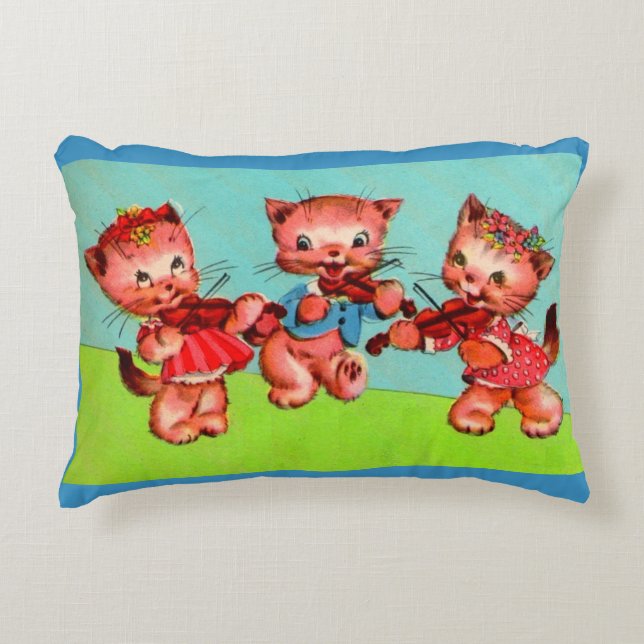 kitten violinists trio print accent pillow (Front)