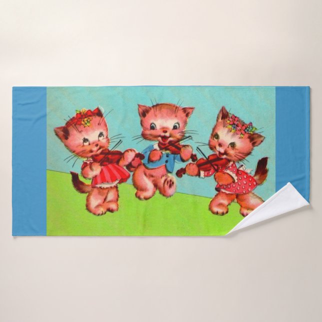 kitten violinists trio print bath towel (Bath Towel)