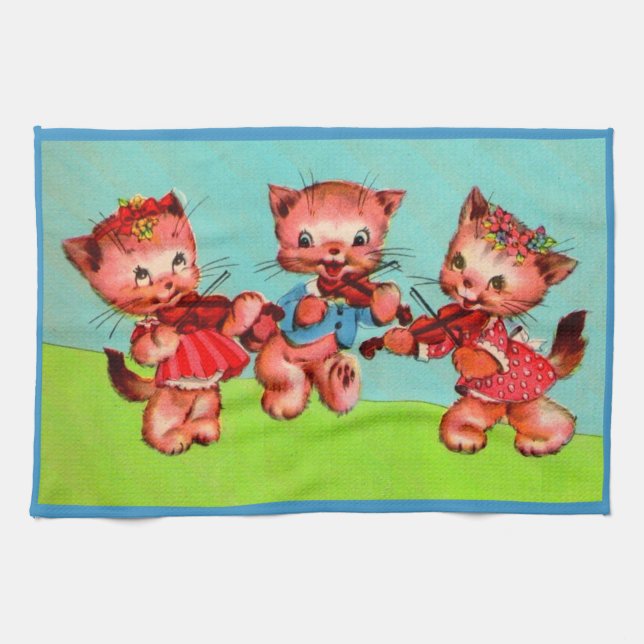 kitten violinists trio print kitchen towel (Horizontal)