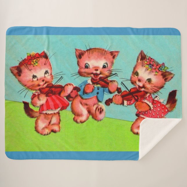 kitten violinists trio print sherpa blanket (Front (Horizontal))