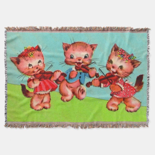 kitten violinists trio print throw blanket (Front)