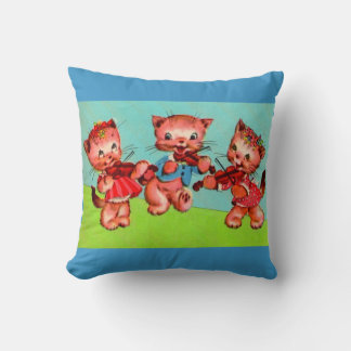 kitten violinists trio print throw pillow