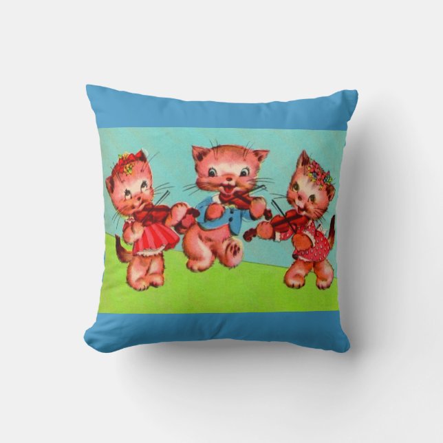 kitten violinists trio print throw pillow (Front)