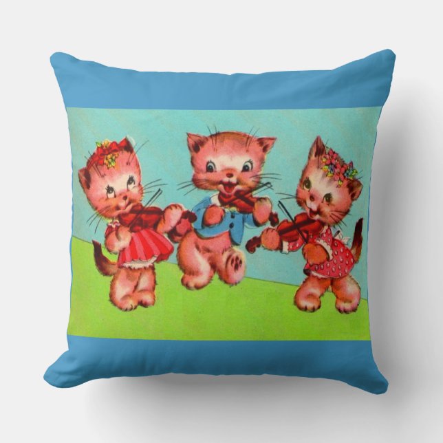 kitten violinists trio print throw pillow (Front)