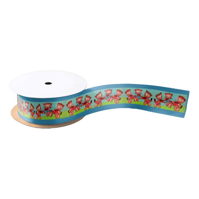 kitten violinists trio satin ribbon (Spool)