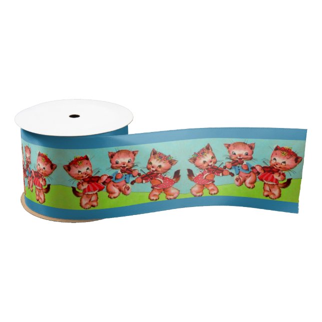 kitten violinists trio satin ribbon (Spool)
