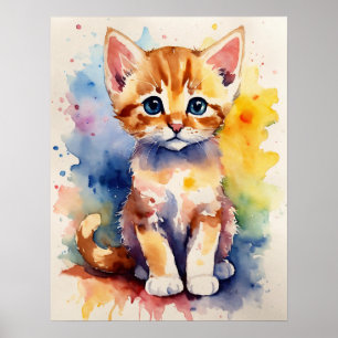 Kitten Watercolor Wall Poster