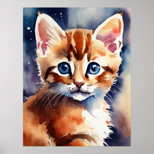 Kitten Watercolor Wall Poster