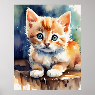 Kitten Watercolor Wall Poster